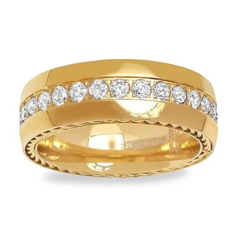 Anthony Jacobs Men's 18K Goldplated Stainless Steel Simulated Diamond Inlay Ring